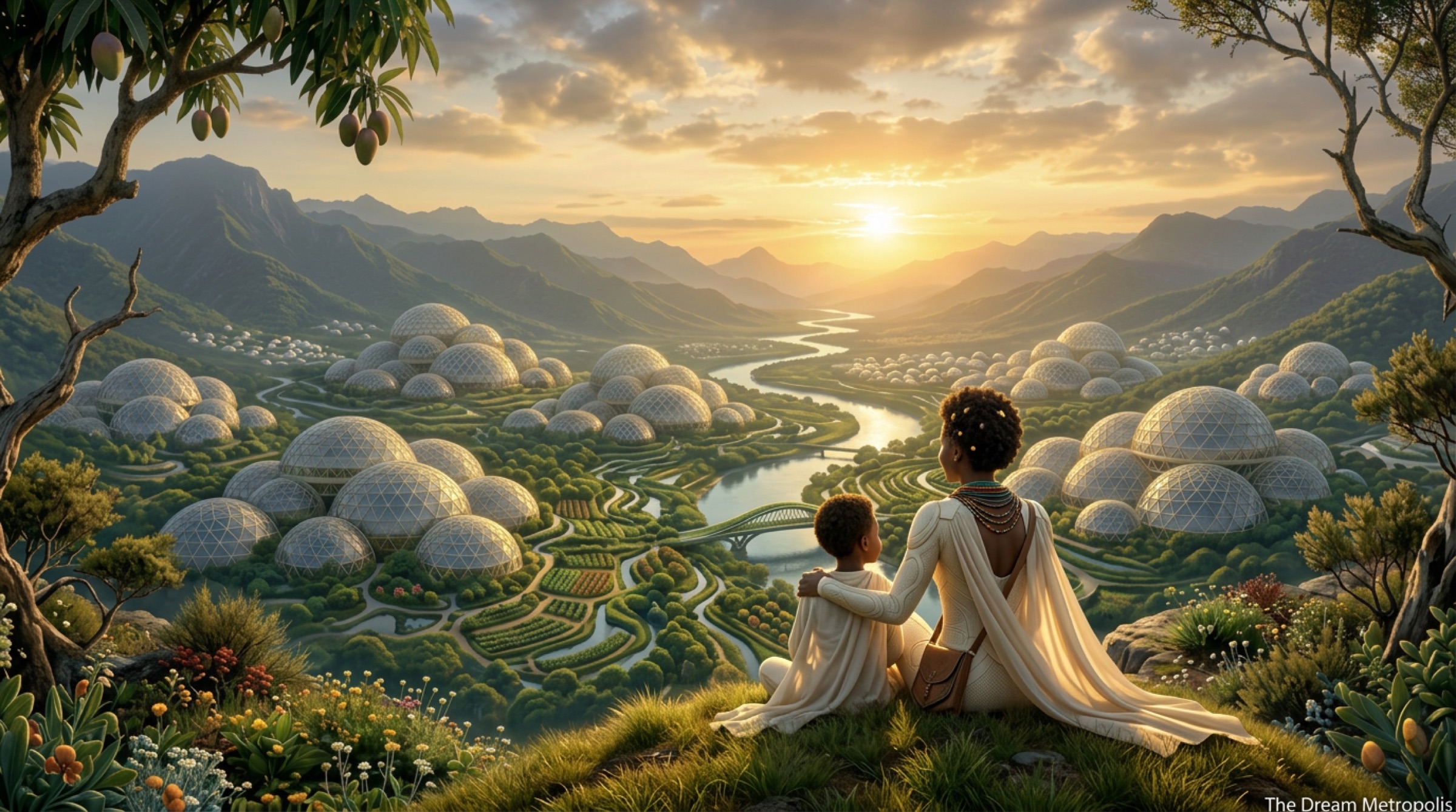 avenMAIA and a child sitting on the ridge, looking down at the valley together.